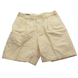 Lands End Mens Pleated Chino Shorts‎ 36 Yellow Cotton Twill Regular Fit Classic